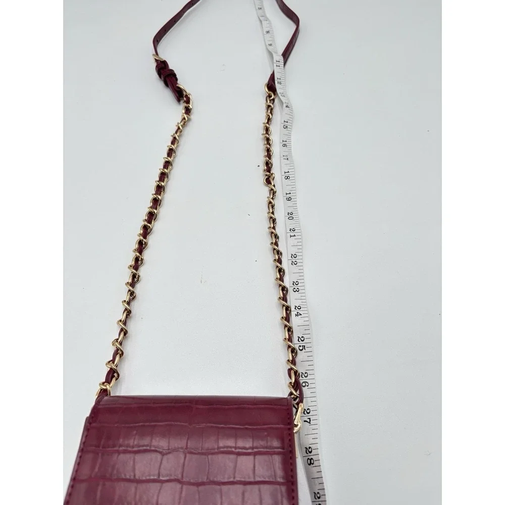 Save the Girls‎ Burgundy Croc Embossed Phone Crossbody Bag Chain Strap